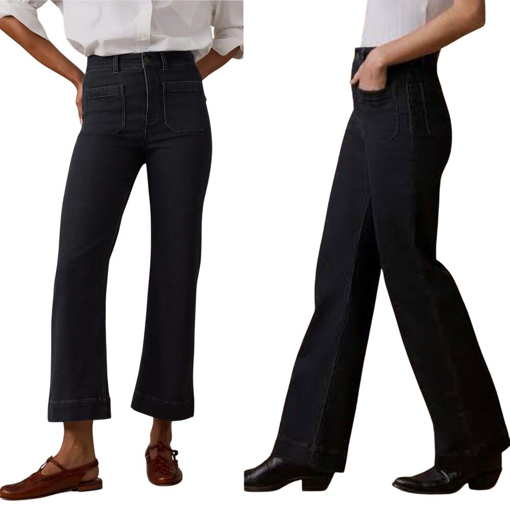 Faherty Stretch Terry Patch Pocket Wide Leg Pants in Washed Onyx Black Size 27
